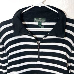 Lauren Ralph Lauren Active Womens Shirt size XL Striped Zip Black White Cotton L